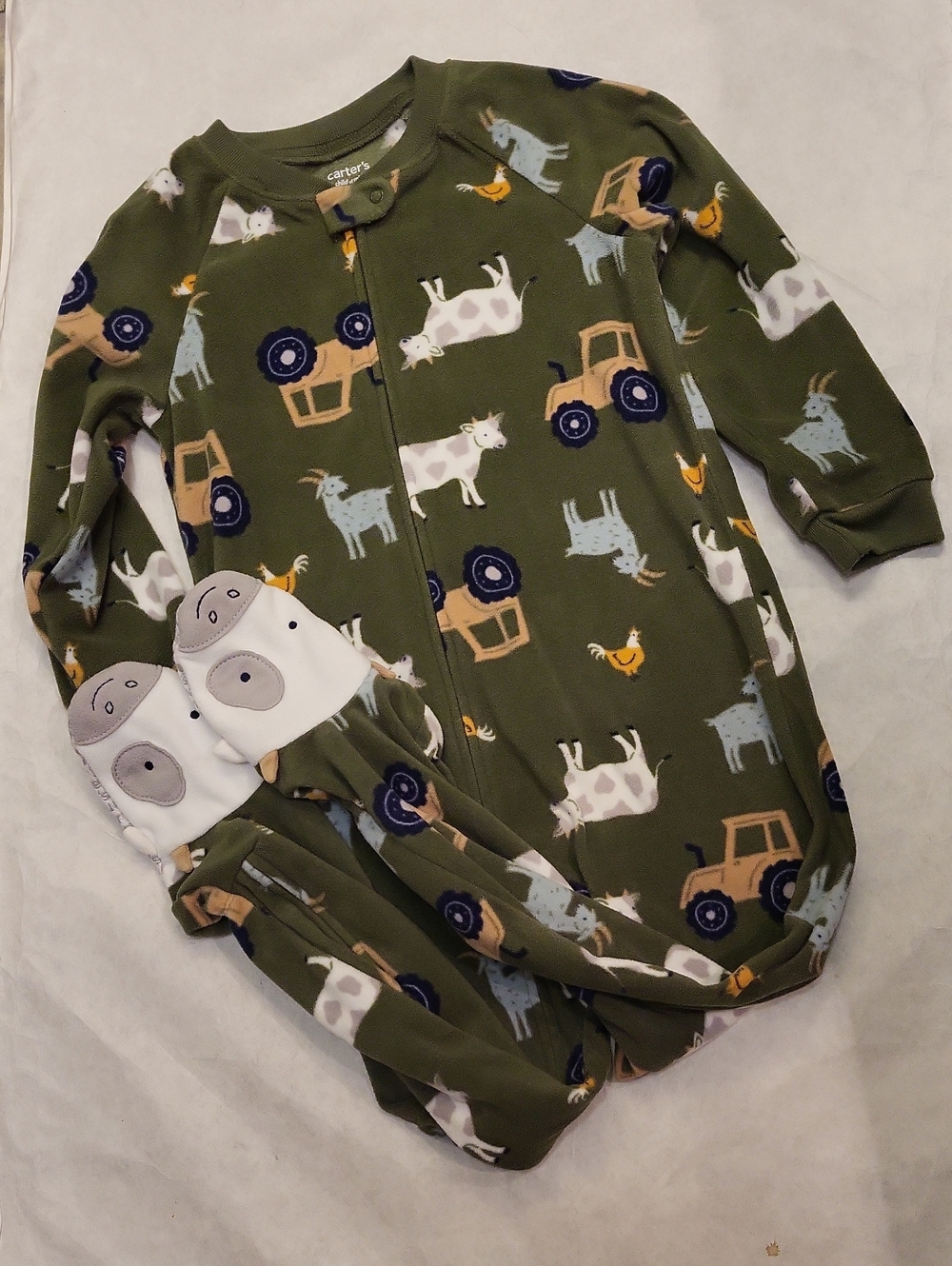 Carter's fleece farm print footed romper/footie